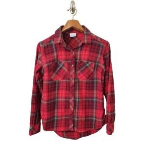 COLUMBIA Size Small Plaid Red & Black‎ Longsleeve Button Down Top